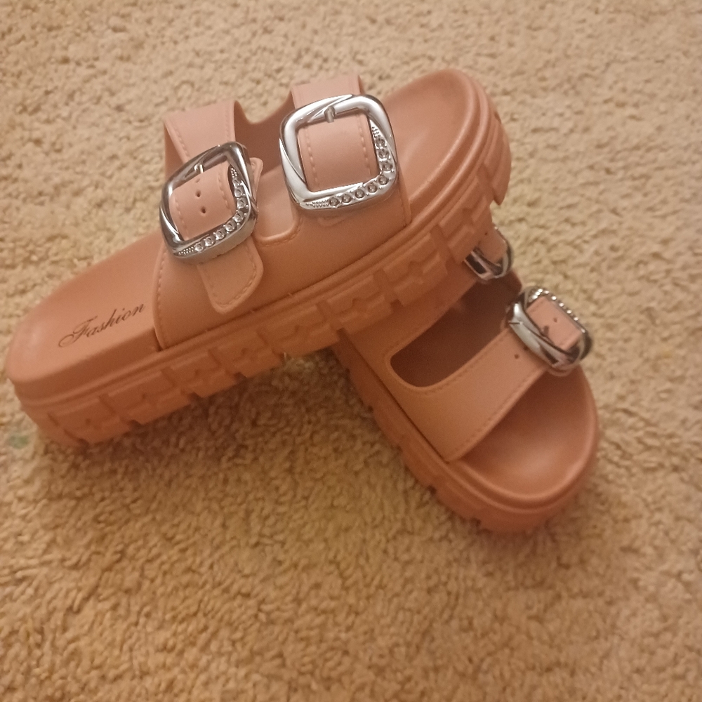 Peach Double Buckle Platform Sandals
